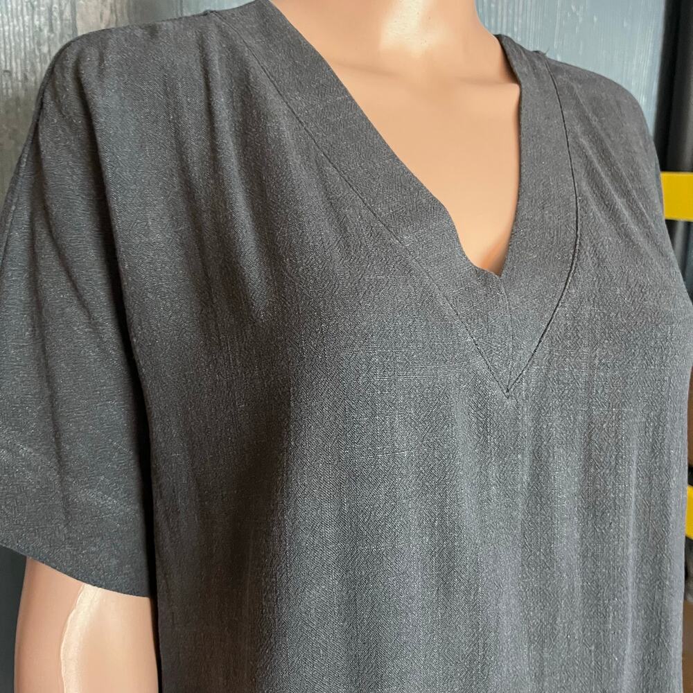 Splendid Gray Linen Blend Pocket Dress Small Lagenlook Oversized Boxy Relaxed - Picture 2 of 6
